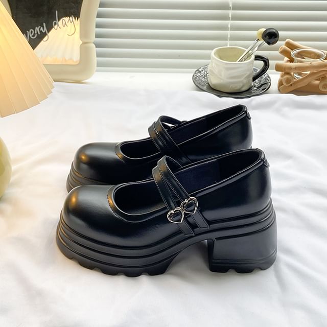 Shoes Genuine Platform Heart Double Strap Leather Jane Mary Buckled