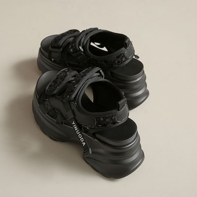 Strap Slingback Adhesive Sandals Sequin Platform