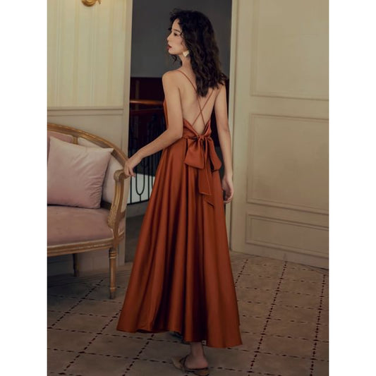Backless Spaghetti Strap V-Neck A-Line Maxi Dress