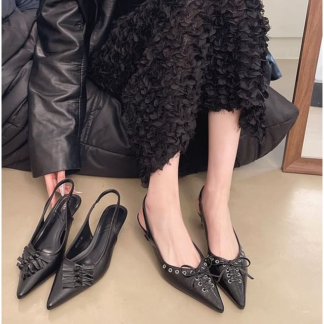 Low Heel Pointed Slingback Mules