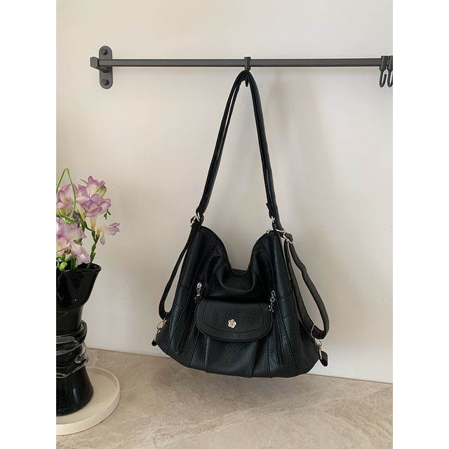 Leather Plain Shoulder Faux Bag