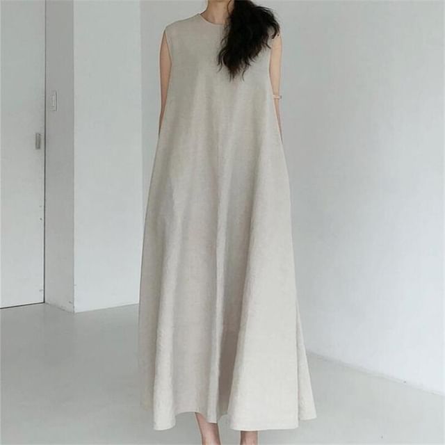 Crew Neck Sleeveless A-Line Maxi Dress