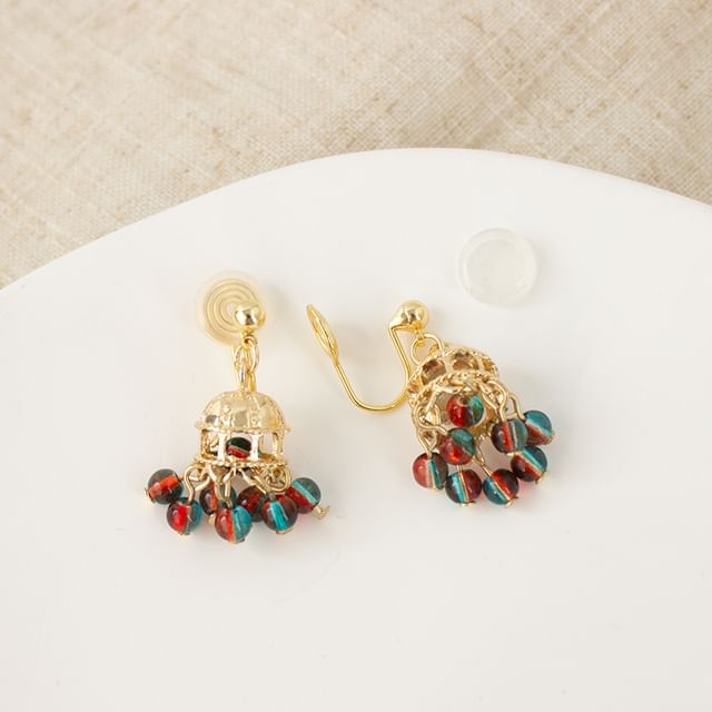 Clip Chandelier On Beaded Earring /