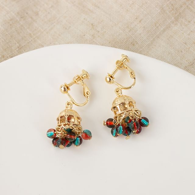 Clip Chandelier On Beaded Earring /