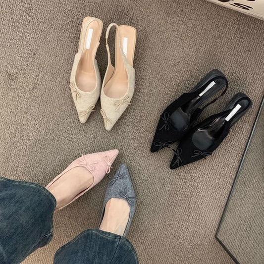 Heel Bow Kitten Pointy Slingback Sandals