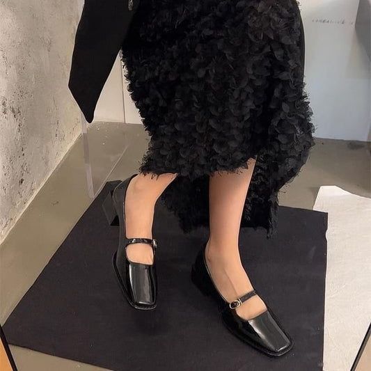 Jane Heel Mary Chunky Shoes Square-Toe