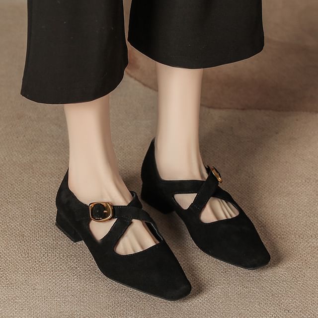 Shoes Cross Leopard Print Strap Jane Mary Chunky Heel