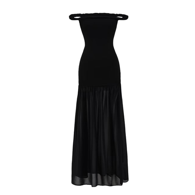 Gathered Panel Off Shoulder Sleeveless Sheath Maxi