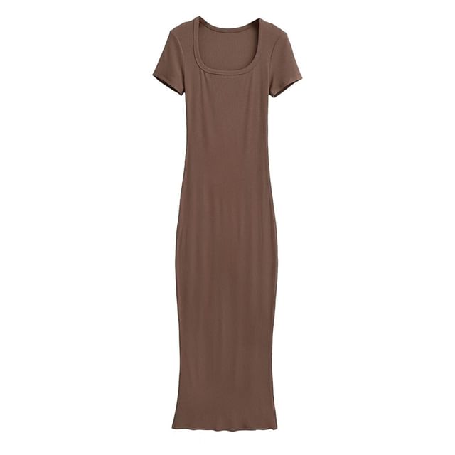 Scoop Neck Short Sleeve Sheath Maxi Dress