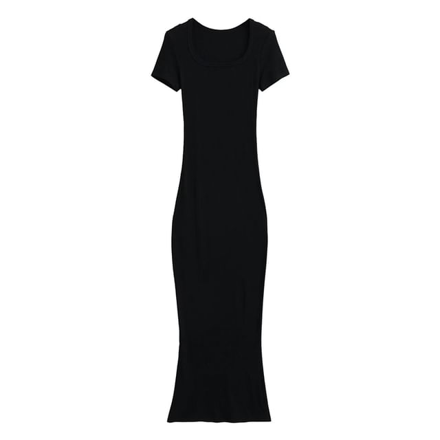 Scoop Neck Short Sleeve Sheath Maxi Dress
