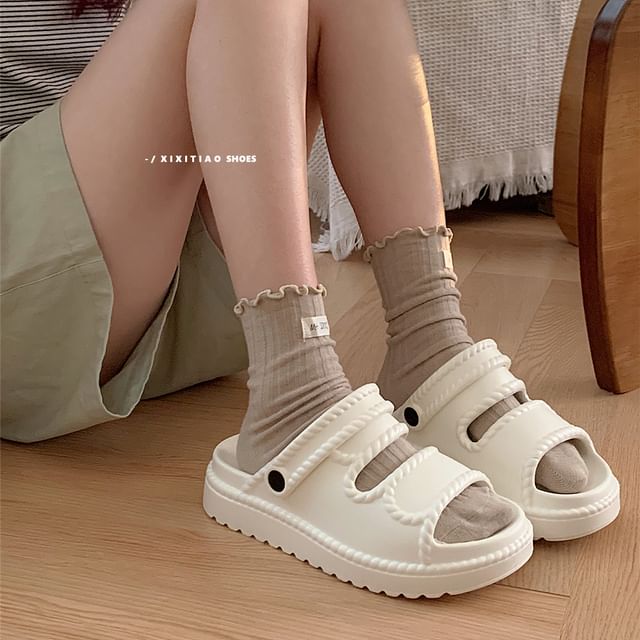 Faux Leather Adhesive Strap Platform Sandals