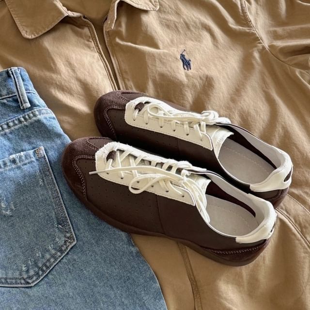 Tone Two Leather Sneakers Lace-Up Genuine