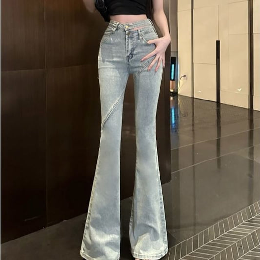 Cutout Flared High Washed Jeans Rise