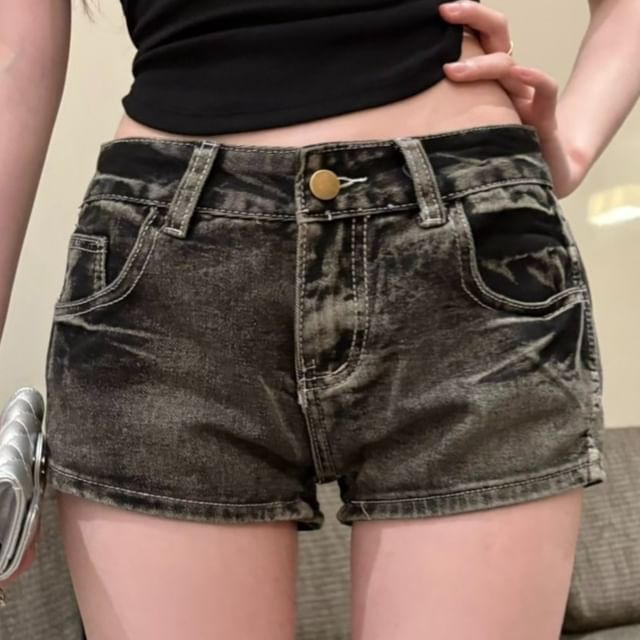 Low Rise Washed Hot Pants Denim