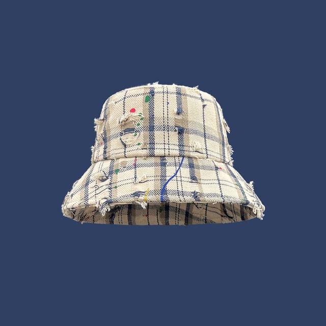 Bucket Hat Distressed Plaid