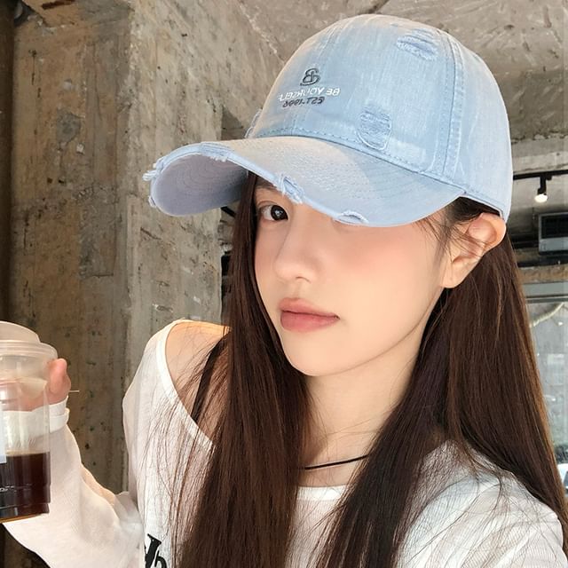 Cap Lettering Baseball Embroidered Distressed
