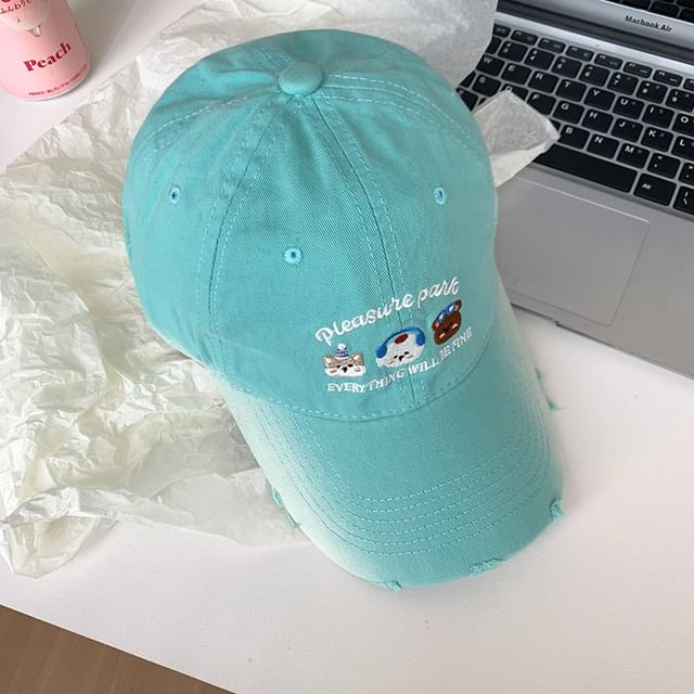 Cap Baseball Distressed Embroidered Cartoon