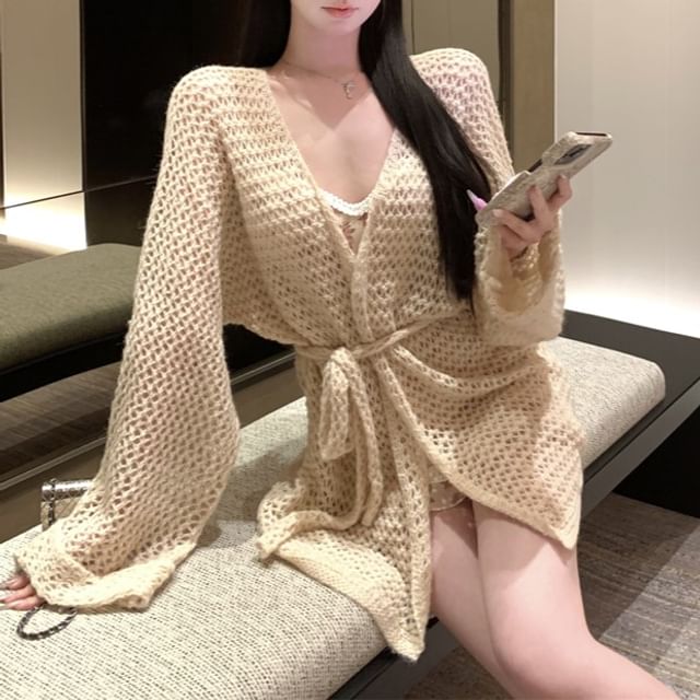 / Flower Strap V-Neck Crochet Bodycon Print Plain Cardigan Mini Dress Spaghetti