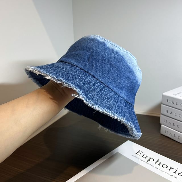 Hat Bucket Distressed Denim