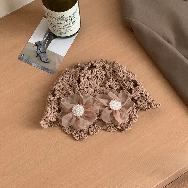 Knit Floral Bonnet Hat