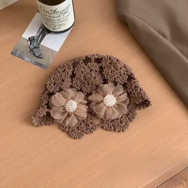Knit Floral Bonnet Hat
