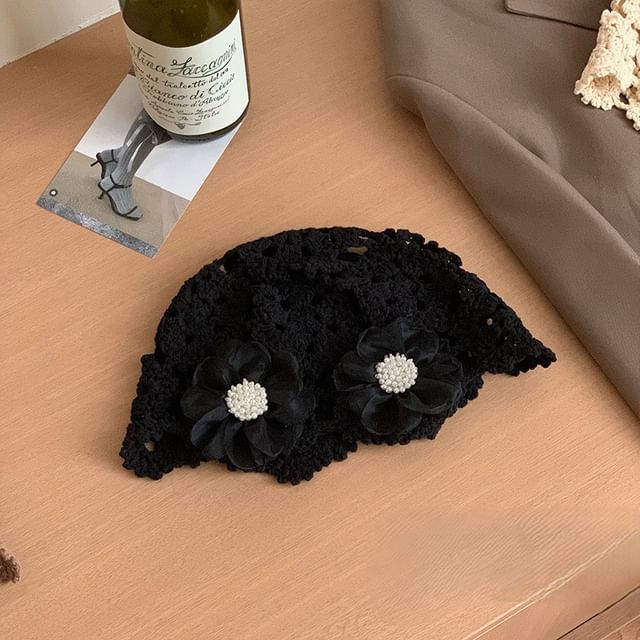 Knit Floral Bonnet Hat