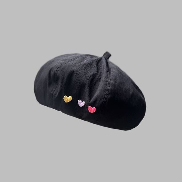 Beret Heart Hat Embroidered