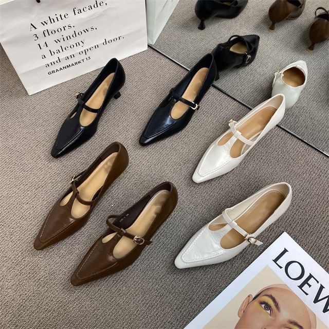 Jane Pointed Heel Pyramid T Shoes Strap Mary