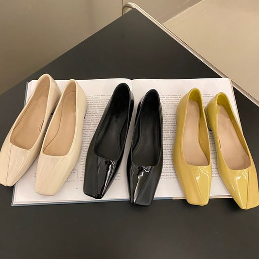Leather Faux Flats Toe Square
