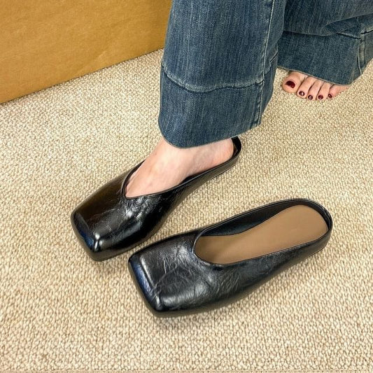 Mules Faux Toe Leather Square