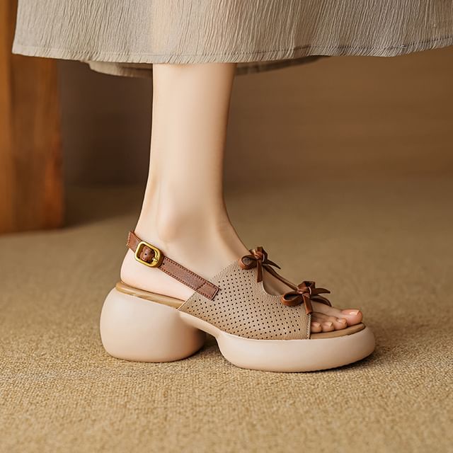 Ribbon Platform Faux Accent Sandals Leather