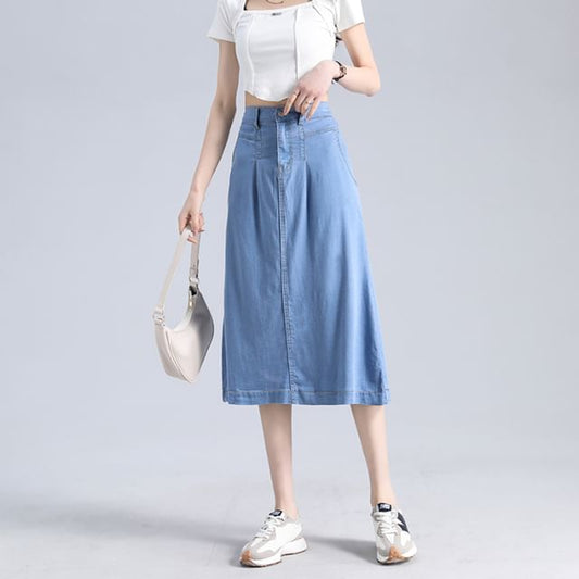 Denim Skirt High Waist Midi A-Line