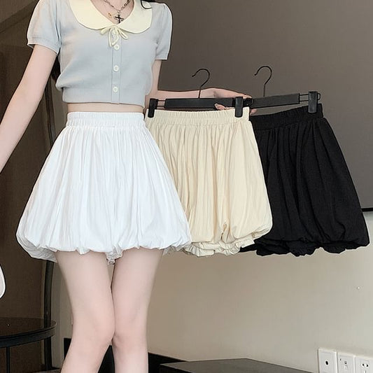 Paperbag Waist Mini Plain High Skort