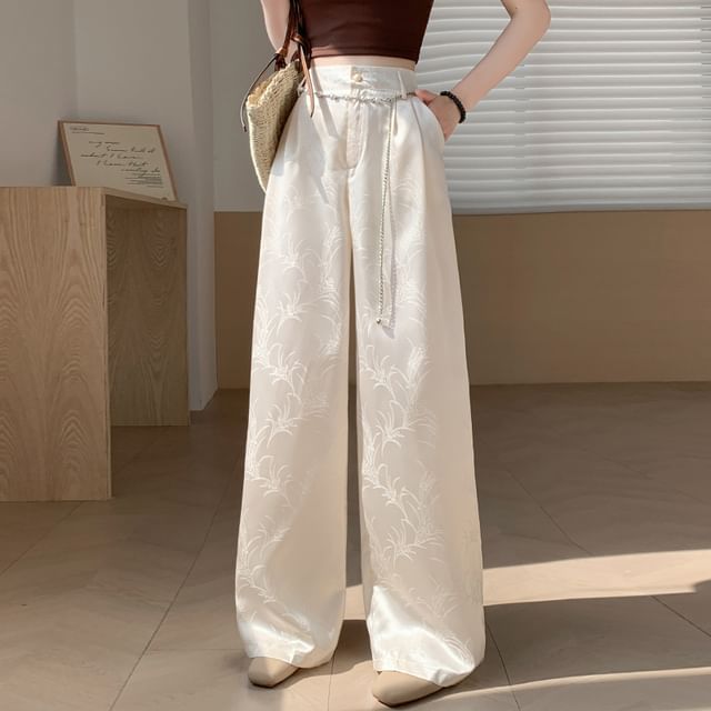 Waist Wide Satin Pants Leg Jacquard High