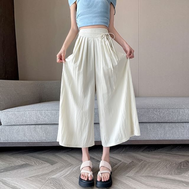 Plain Cropped Pleated Waist Culottes High
