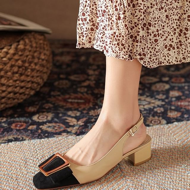 Low Heel Metal Buckle Slingback Sandals