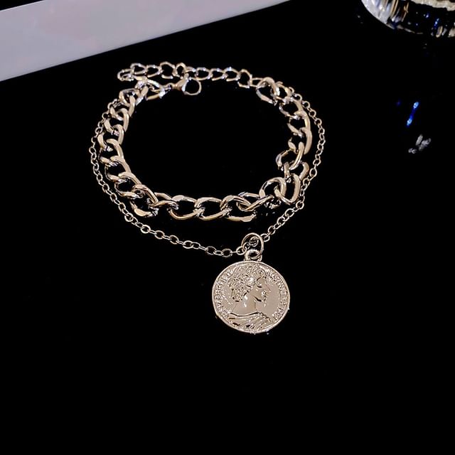 Alloy Necklace / Coin Pendant Bracelet Layered