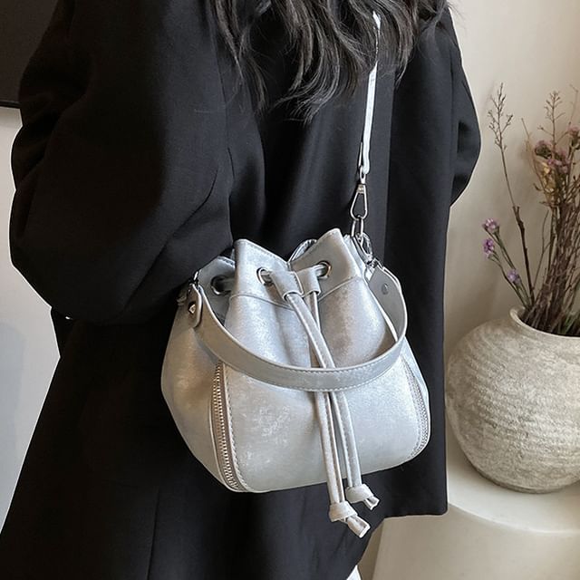 Bucket Faux Bag Drawstring Leather