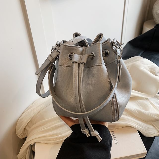 Bucket Faux Bag Drawstring Leather