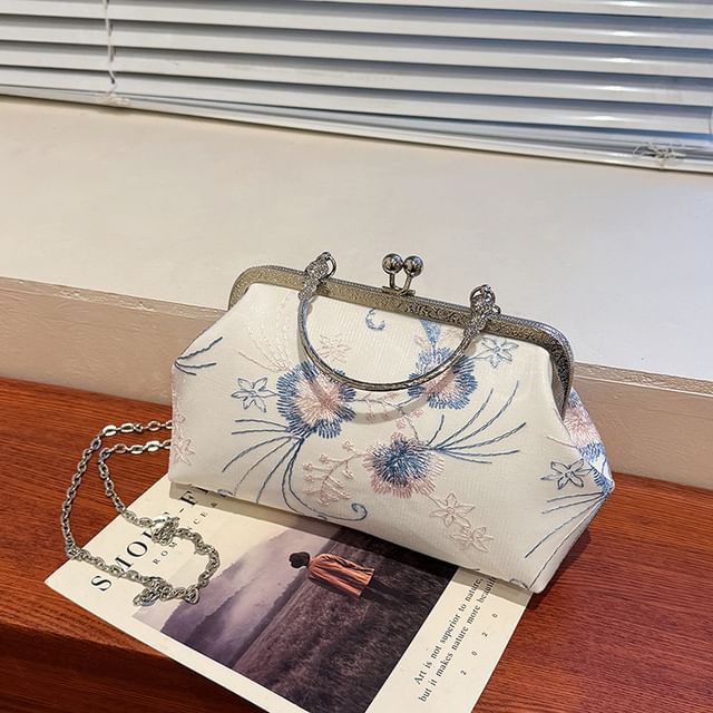 Bag Embroidered Lock Crossbody Kiss Floral