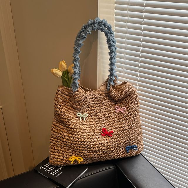 Tote Strap Bow Tassel Bag Woven