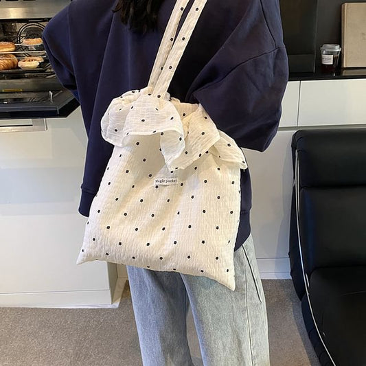 Tote Bag Embroidered Trim Floral Ruffle