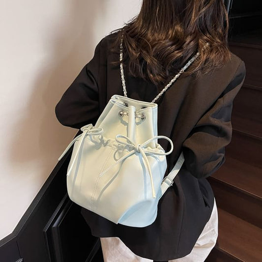 Drawstring Faux Leather Plain Backpack