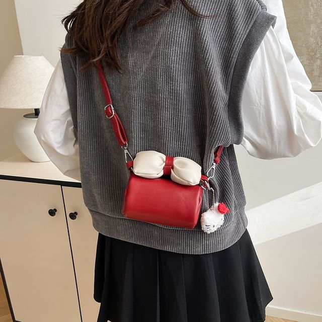 Crossbody Cylinder Bag Bow Accent
