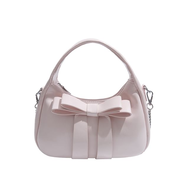 Faux Accent Crossbody Bag Bow Chain Leather Strap Plain