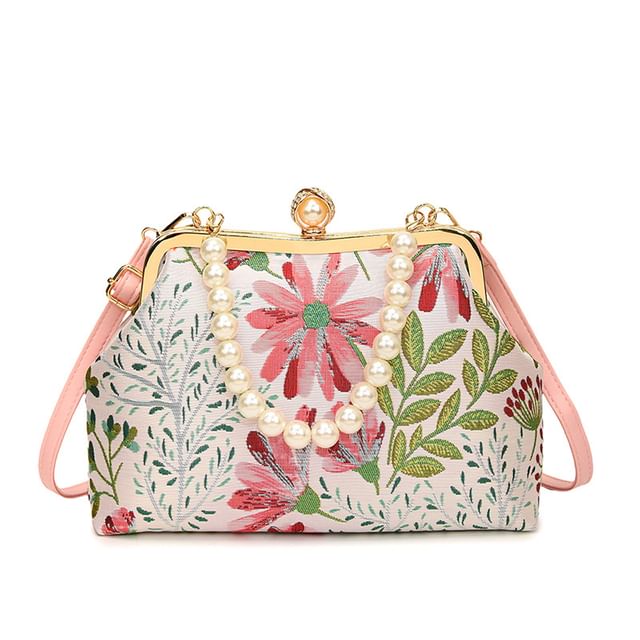 Strap Jacquard Bag Faux Crossbody Pearl Floral