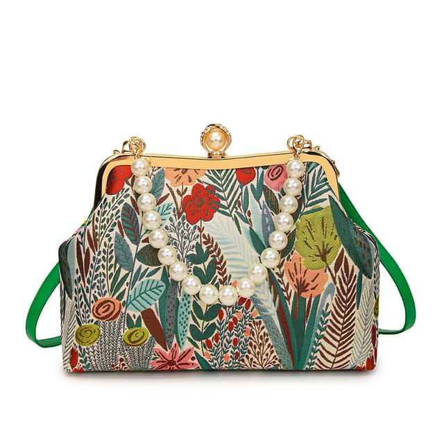 Strap Jacquard Bag Faux Crossbody Pearl Floral
