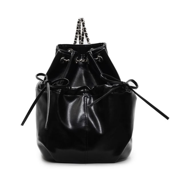 Drawstring Faux Leather Plain Backpack