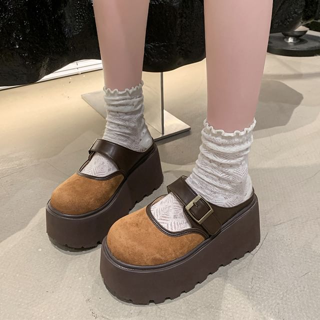 Platform Two Tone Buckled Mary Jane Mules