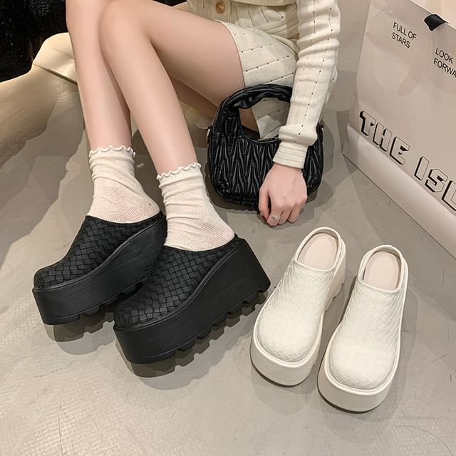 Leather Plain Mules Faux Platform